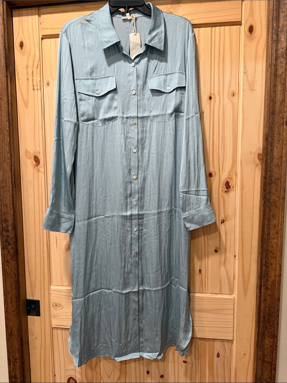 Mystree Light Blue Long Button-Front Shirt Dress